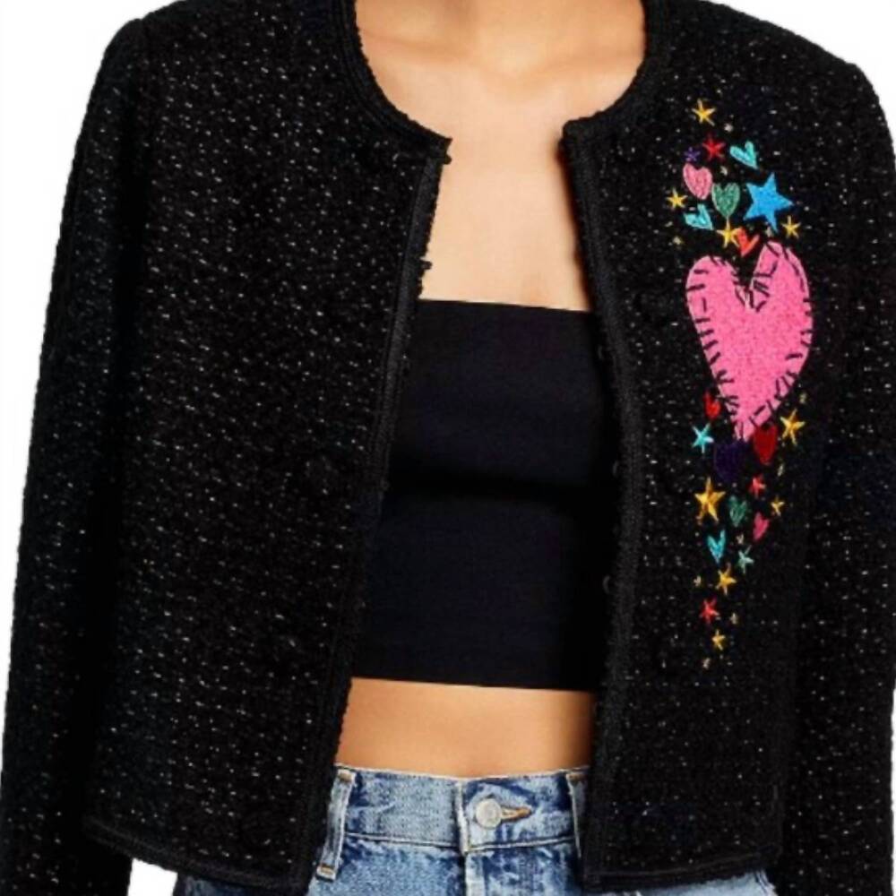 NEW KERRI ROSENTHAL heart patch boucle jacket in black
